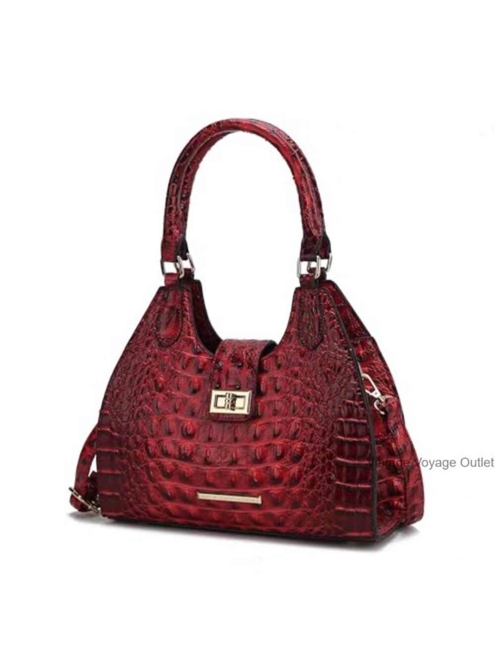 Faux Crocodile-Embossed Vegan Leather Tote Bag with Adjustable Strap